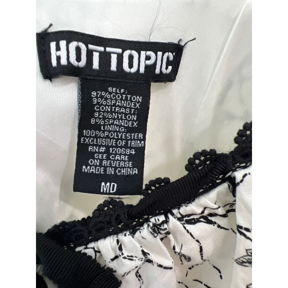 Y2K Skater‎ Dress Whimsigoth Spider Floral White Black Lace Trim Cottagecore M